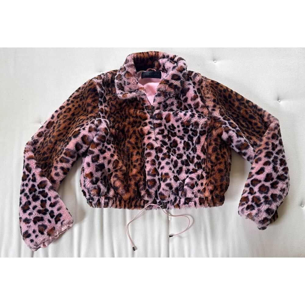 Kendall + Kylie Pink Leopard Faux Fur Cropped Jacket Size S